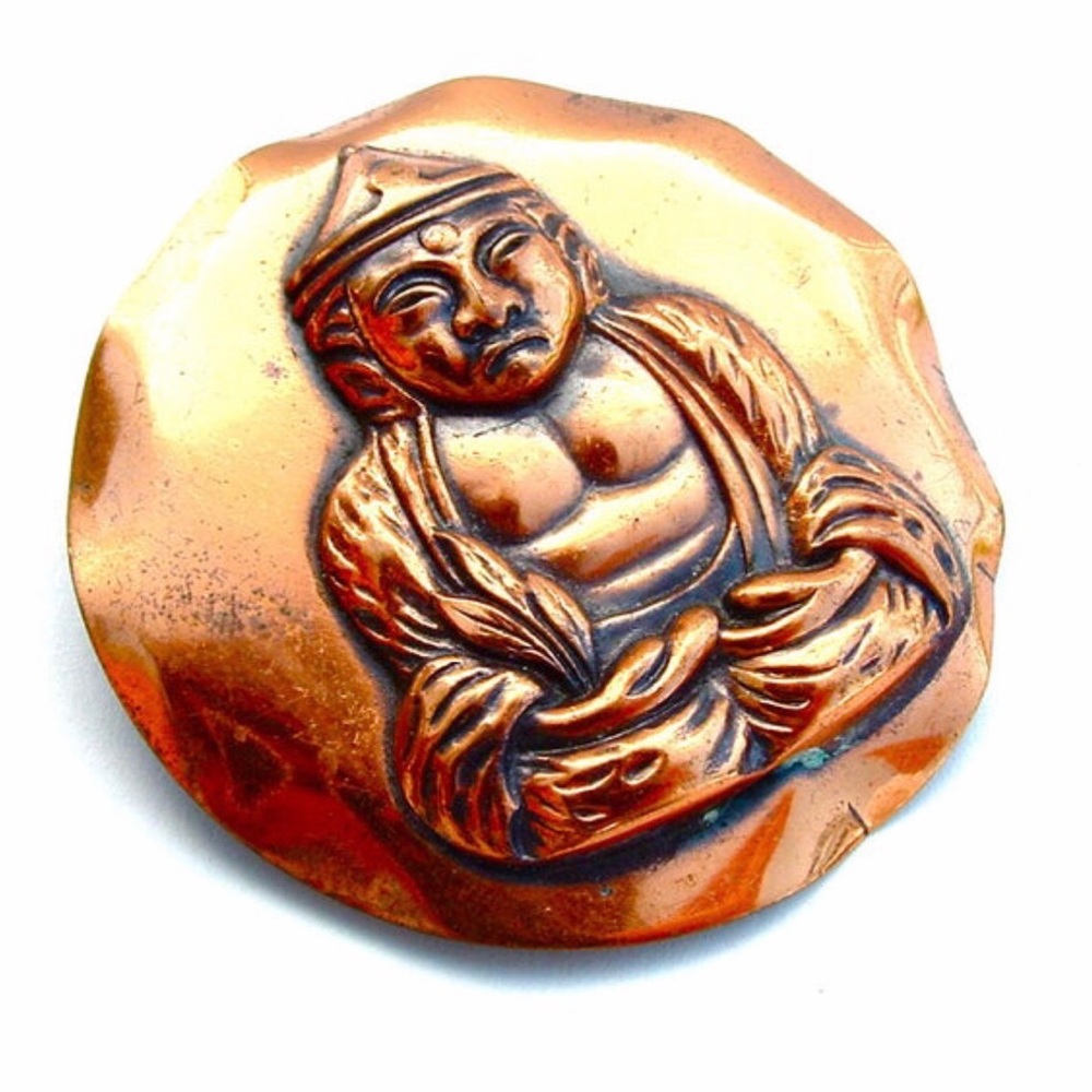 Brooch Vintage Yoga Copper Buddha Meditation Pin
